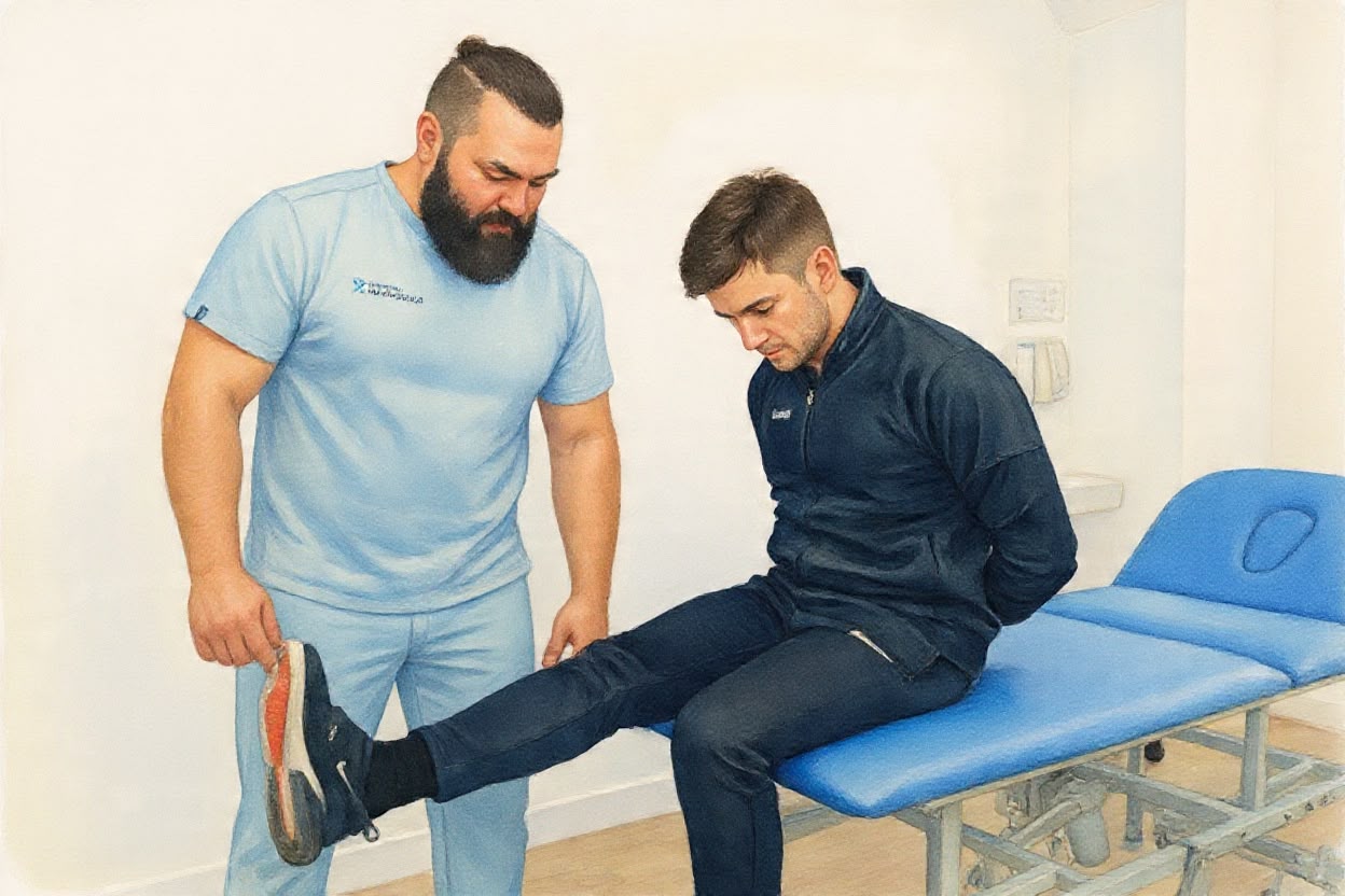 Physiotherapist pressing into the lower back and gluteal area of a patient lying face down
