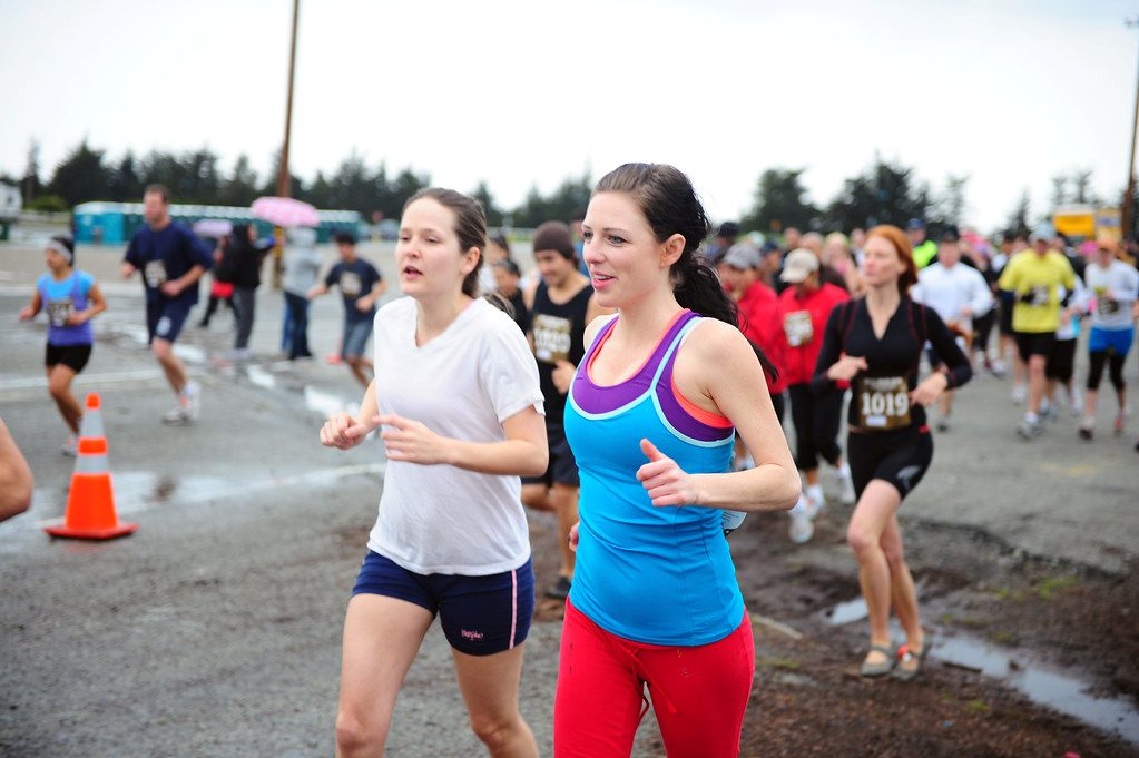 Runners of mixed ages taking part in a road race